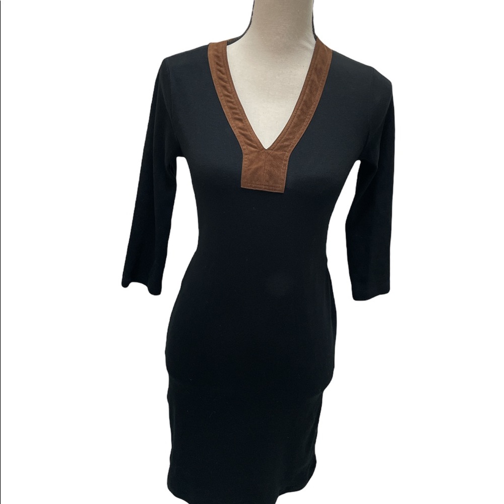 Lauren Ralph Lauren Jersey Dress with suede look v-neck Size2 EUC (missing belt)